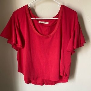 We the free red cropped tee with flutter sleeves